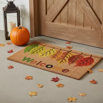 24" X 36" Natural And Brown Fall Welcome Outdoor Coir Door Mat