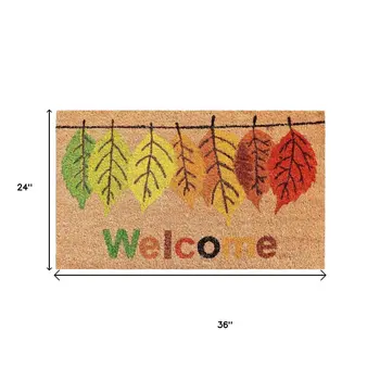 24" X 36" Natural And Brown Fall Welcome Outdoor Coir Door Mat