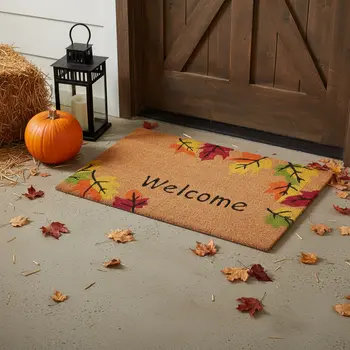 24" X 36" Natural And Brown Fall Welcome Outdoor Coir Door Mat