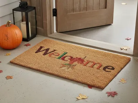 24" X 36" Natural And Brown Fall Welcome Outdoor Coir Door Mat