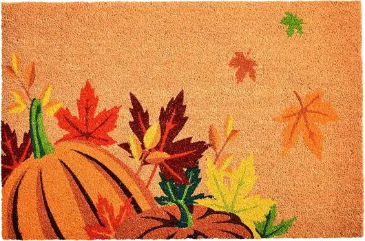 24" X 36" Brown And Natural Fall Pumpkins and Leaves Outdoor Coir Door Mat