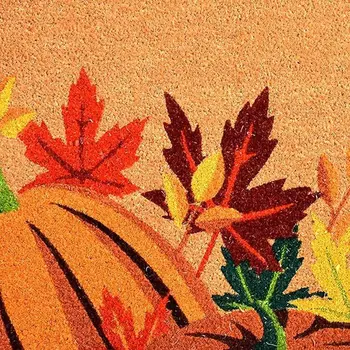 24" X 36" Brown And Natural Fall Pumpkins and Leaves Outdoor Coir Door Mat