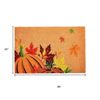 24" X 36" Brown And Natural Fall Pumpkins and Leaves Outdoor Coir Door Mat