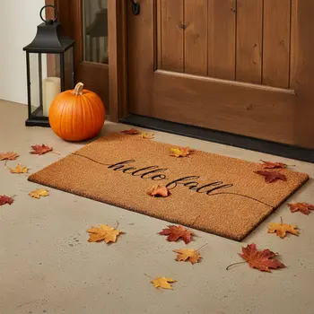 24" X 36" Brown And Natural Fall Hello Fall Outdoor Coir Door Mat