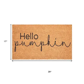 17" X 29" Brown And Natural Fall Hello Pumpkin Outdoor Coir Door Mat