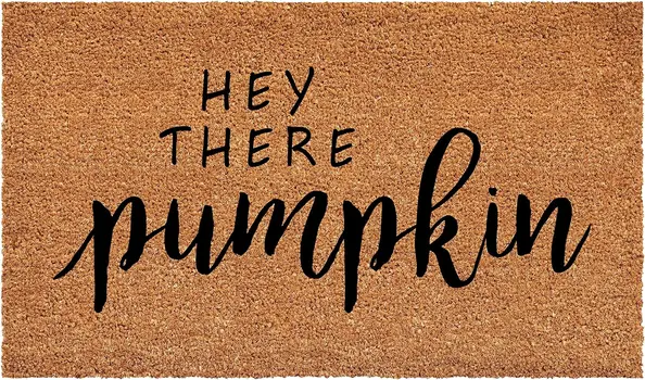 17" X 29" Brown And Natural Fall Hey There Pumpkin Outdoor Coir Door Mat