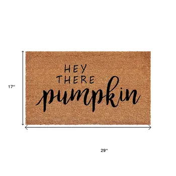 17" X 29" Brown And Natural Fall Hey There Pumpkin Outdoor Coir Door Mat