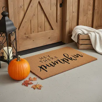 17" X 29" Brown And Natural Fall Hey There Pumpkin Outdoor Coir Door Mat