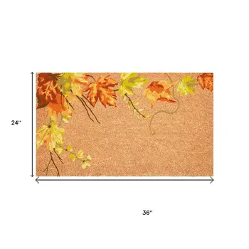 24" X 36" Brown And Natural Fall Leaves Outdoor Coir Door Mat