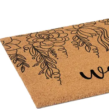 24" X 36" Brown And Natural Floral Welcome Outdoor Coir Door Mat