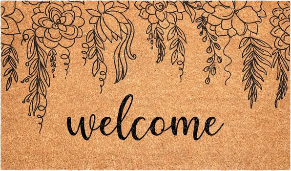 24" X 36" Brown And Natural Floral Welcome Outdoor Coir Door Mat
