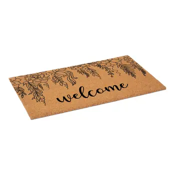 24" X 36" Brown And Natural Floral Welcome Outdoor Coir Door Mat