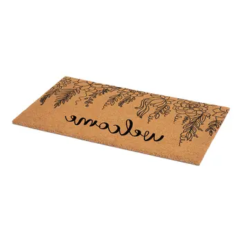 24" X 36" Brown And Natural Floral Welcome Outdoor Coir Door Mat