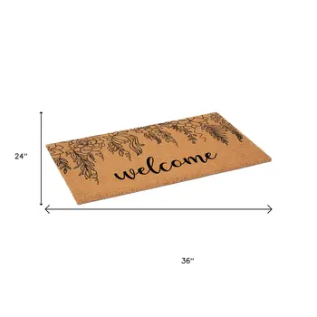 24" X 36" Brown And Natural Floral Welcome Outdoor Coir Door Mat