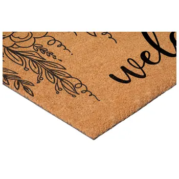 24" X 36" Brown And Natural Floral Welcome Outdoor Coir Door Mat