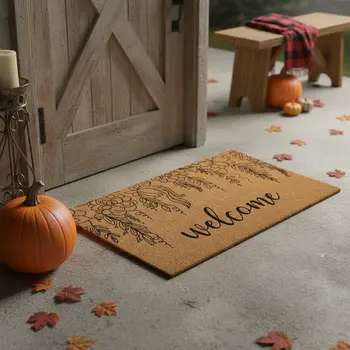 24" X 36" Brown And Natural Floral Welcome Outdoor Coir Door Mat