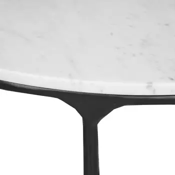 37" White and Black Genuine Marble and Iron Round Coffee Table