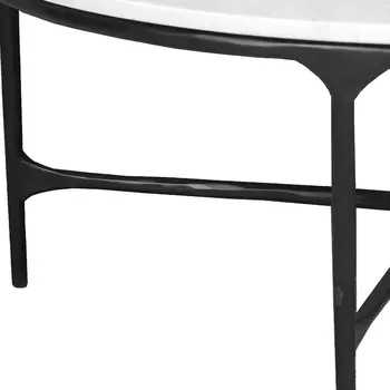 37" White and Black Genuine Marble and Iron Round Coffee Table