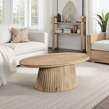 48" Brown Solid Wood Round Solid Coffee Table