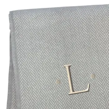 55" X 70" Gray And White Herringbone Cotton Blend L Initial Throw Blanket with Tassels And Embroidery
