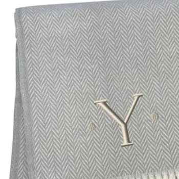 55" X 70" Gray And White Herringbone Cotton Blend Woven Throw Blanket with Tassels And Embroidery