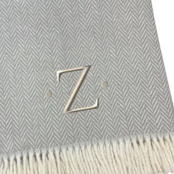 55" X 70" Gray And White Herringbone Cotton Blend Z Initial Throw Blanket with Tassels And Embroidery