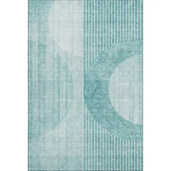 9' X 12' Teal And Ivory Geometric Washable Area Rug With UV Protection