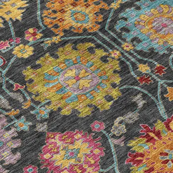 3' X 5' Black Gold And Pink Damask Washable Indoor Outdoor Area Rug
