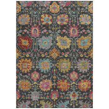 10' X 14' Black Gold And Pink Damask Washable Indoor Outdoor Area Rug