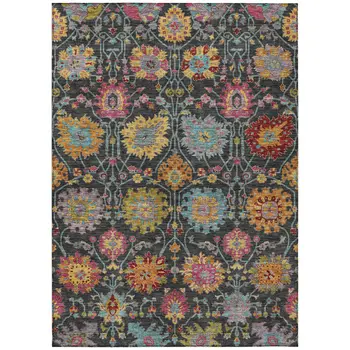 10' X 14' Black Gold And Pink Damask Washable Indoor Outdoor Area Rug