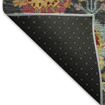 10' X 14' Black Gold And Pink Damask Washable Indoor Outdoor Area Rug