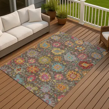 9' X 12' Chocolate Gold And Pink Damask Washable Indoor Outdoor Area Rug