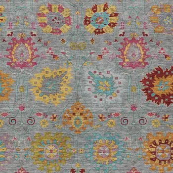 9' X 12' Gray Gold And Pink Damask Washable Indoor Outdoor Area Rug