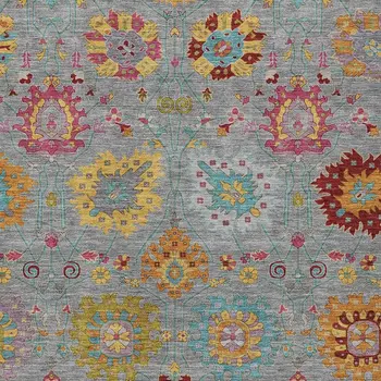 10' X 14' Gray Gold And Pink Damask Washable Indoor Outdoor Area Rug