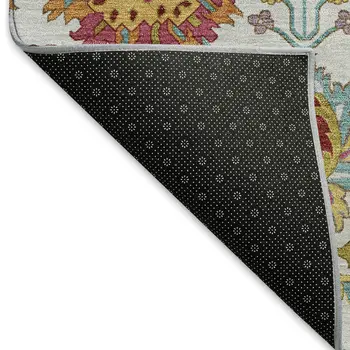 8' X 10' Ivory Gold And Pink Damask Washable Indoor Outdoor Area Rug