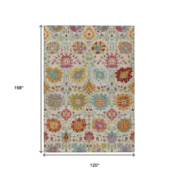 10' X 14' Linen Gold And Pink Damask Washable Indoor Outdoor Area Rug
