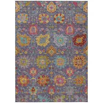 3' X 5' Purple Gold And Pink Damask Washable Indoor Outdoor Area Rug