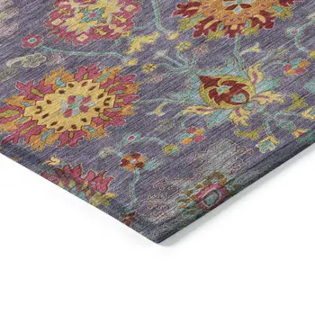 5' X 8' Purple Gold And Pink Damask Washable Indoor Outdoor Area Rug