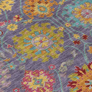 5' X 8' Purple Gold And Pink Damask Washable Indoor Outdoor Area Rug
