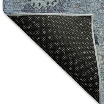 10' X 14' Denim Blue And Gray Damask Washable Indoor Outdoor Area Rug