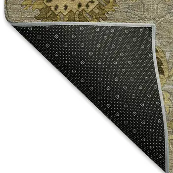 10' X 14' Khaki Gold And Gray Damask Washable Indoor Outdoor Area Rug