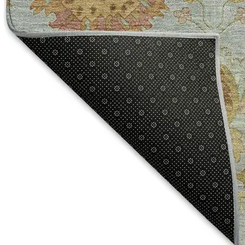 10' X 14' Pale Aqua And Gold Damask Washable Indoor Outdoor Area Rug