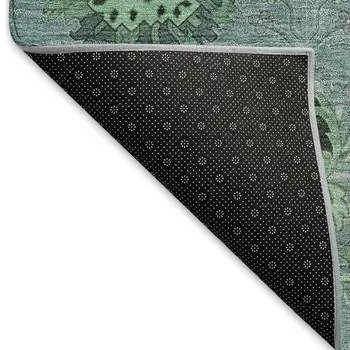 8' X 10' Teal Blue And Gray Damask Washable Indoor Outdoor Area Rug