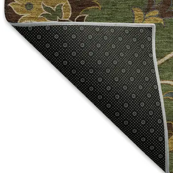 10' X 14' Artichoke Green Gold And Blue Floral Washable Indoor Outdoor Area Rug