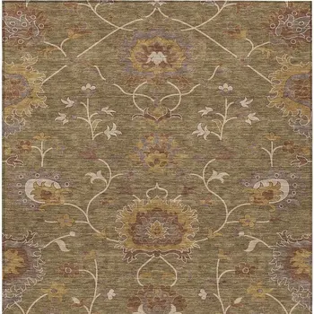 3' X 5' Brown And Beige Floral Washable Indoor Outdoor Area Rug