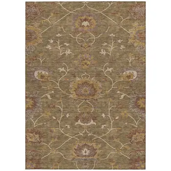 5' X 8' Brown And Beige Floral Washable Indoor Outdoor Area Rug