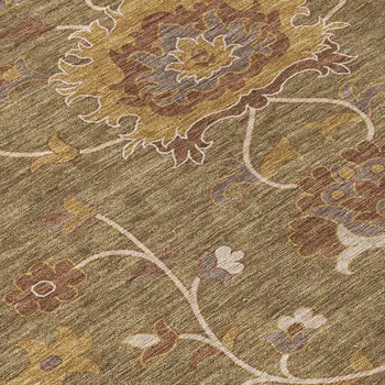 8' Brown And Beige Round Floral Washable Indoor Outdoor Area Rug
