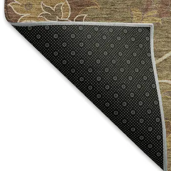 8' X 10' Brown And Beige Floral Washable Indoor Outdoor Area Rug