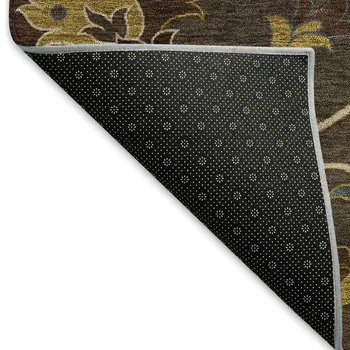 10' X 14' Chocolate Gold And Gray Floral Washable Indoor Outdoor Area Rug