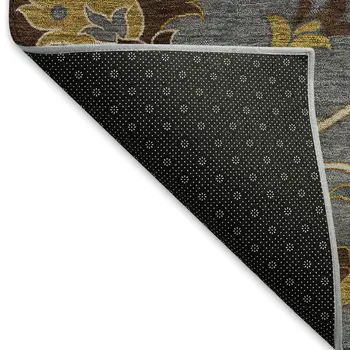 8' X 10' Gray Gold And Beige Floral Washable Indoor Outdoor Area Rug